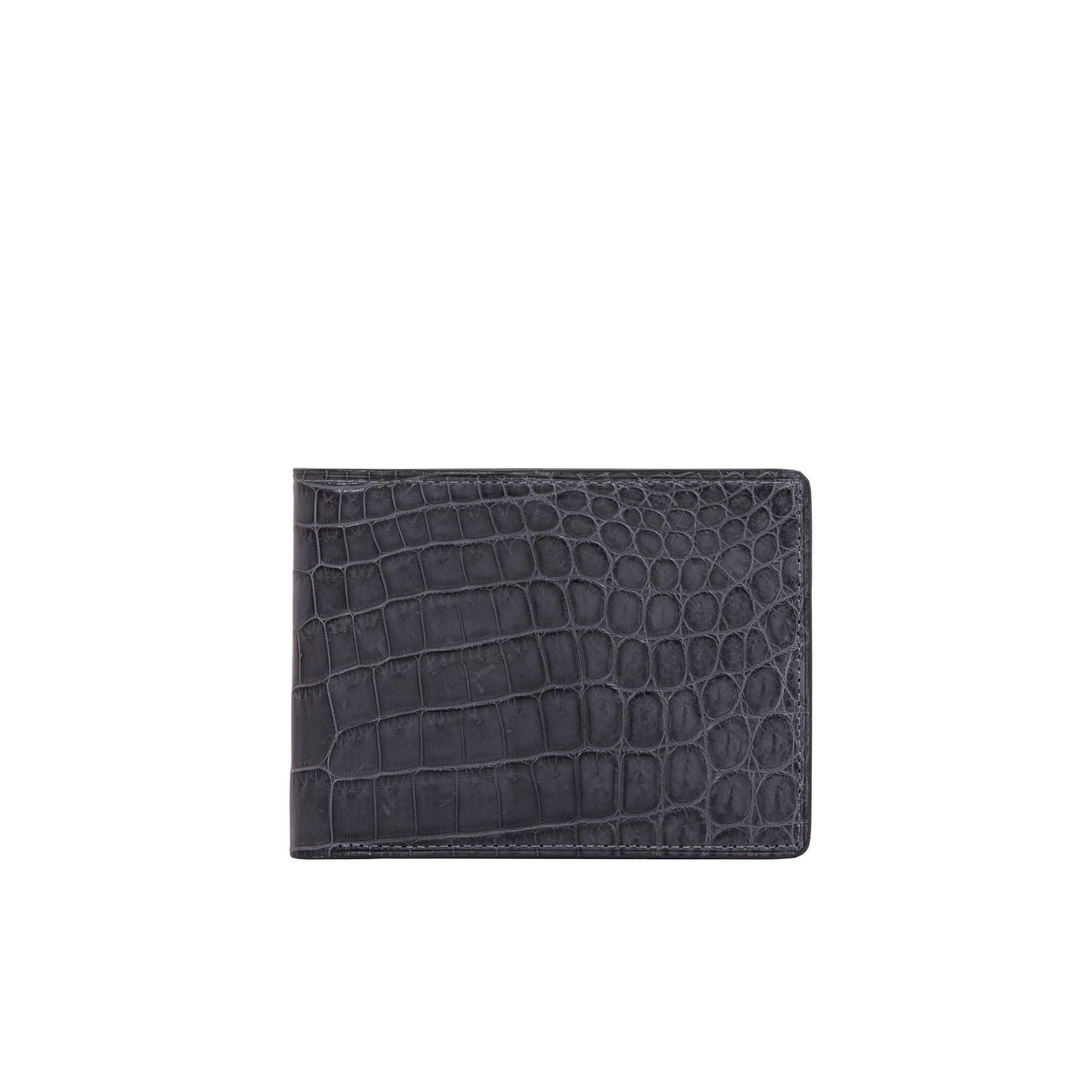 Black anthracite crocodile-patterned wallet on a white background