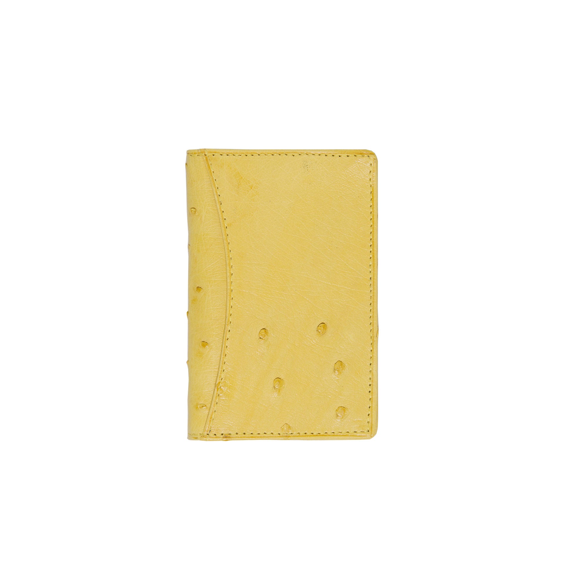 Yellow ostrich leather wallet on a white background