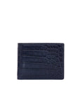 Front of navy crocodile textured wallet on a white background