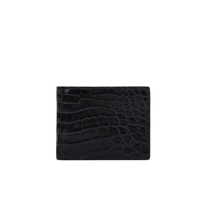 Black crocodile-textured wallet on a white background