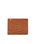 Brown crocodile-textured wallet on a white background