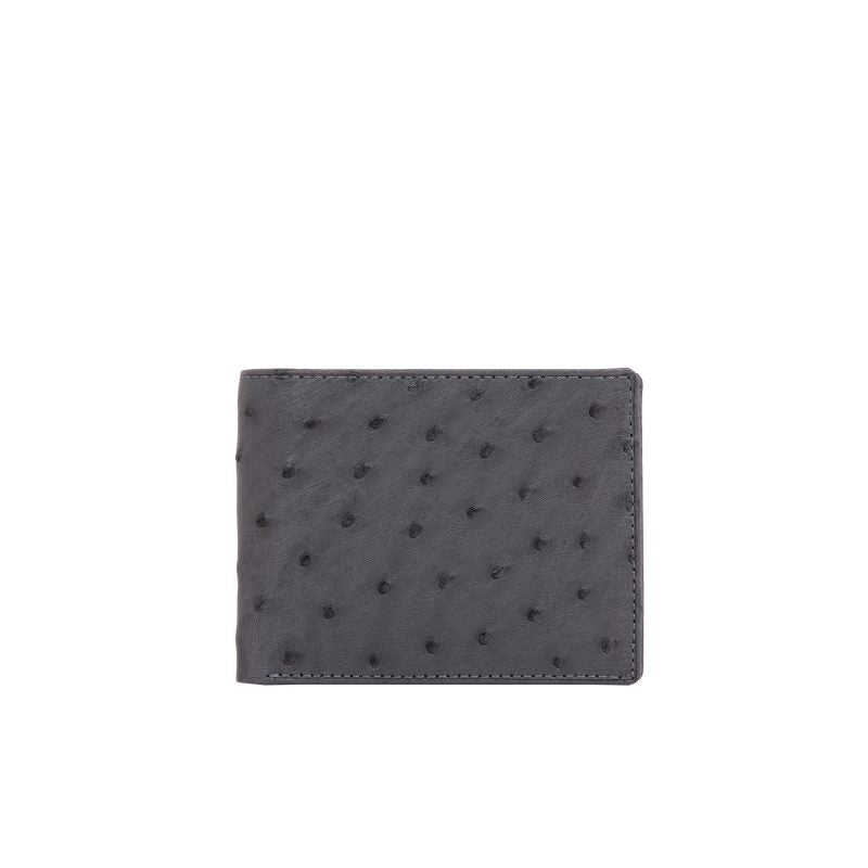 Anthracite ostrich-textured wallet on a white background