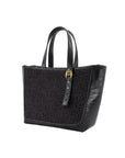 Small Davy Tote in Black Raffia & Black Ostrich Leg
