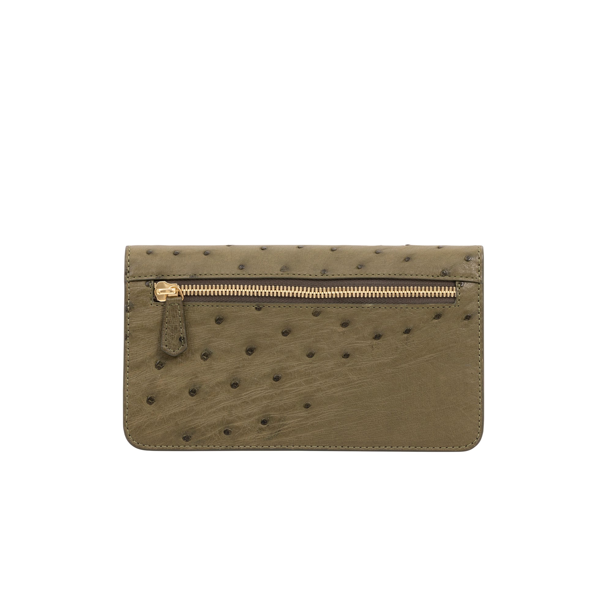 Jungle green ostrich-textured wallet on a white background