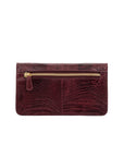 Burgundy textured clutch bag on a white background