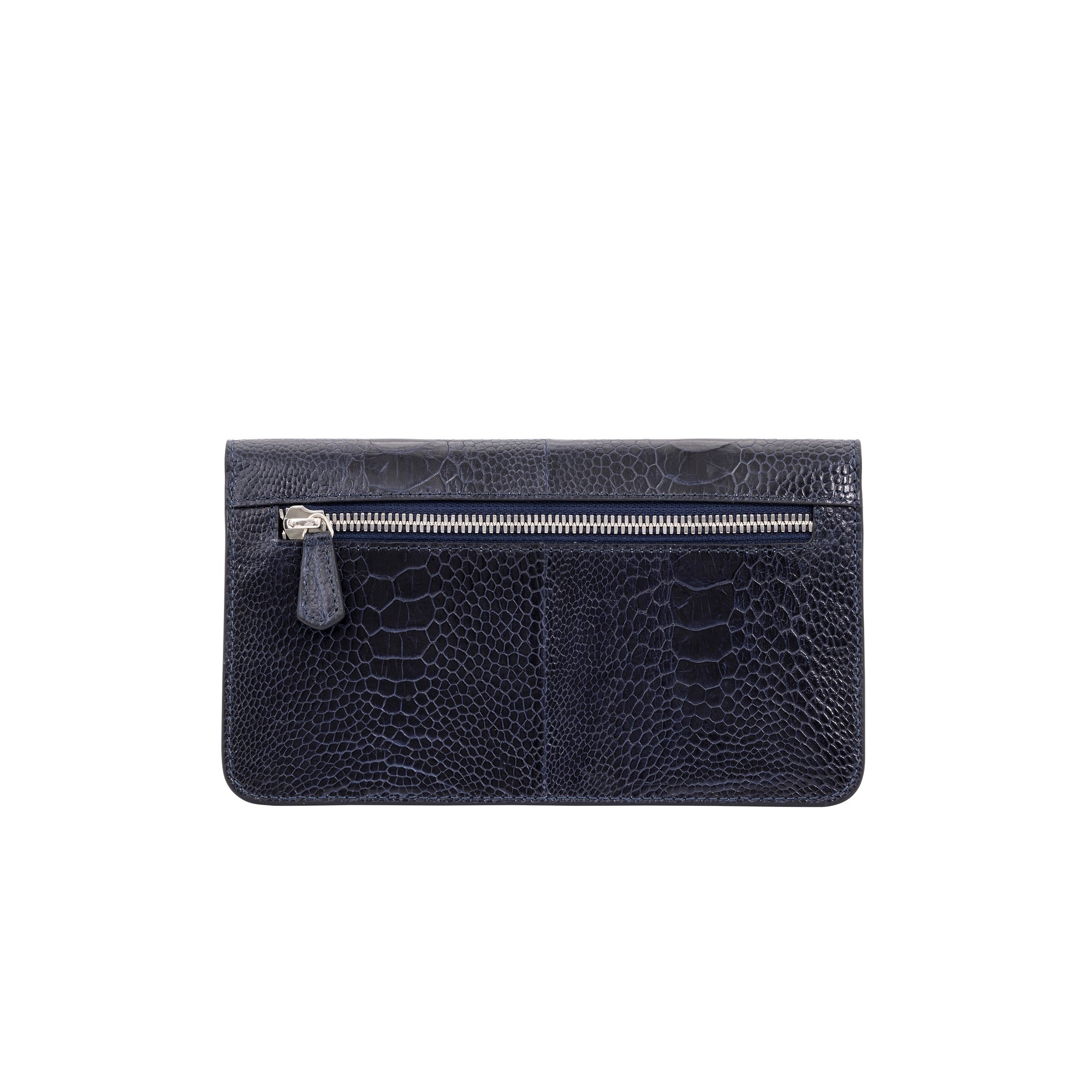 Navy textured wallet on a white background