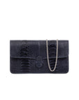 Navy textured clutch bag on a white background