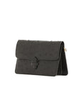 Accordion Crossbody Wallet in Black Ostrich