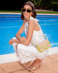 Caia Crossbody in Chartreuse Ostrich & Raffia