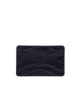 Back of a navy crocodile textured cardholder on a white background