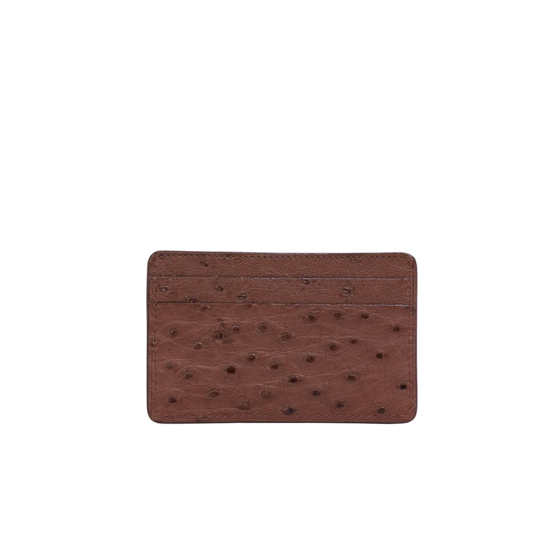 Back of a kango ostrich leg textured cardholder on a white background