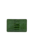 Front of a green ostrich leg textured cardholder on a white background