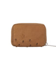 Brown ostrich textured wallet purse on a white background