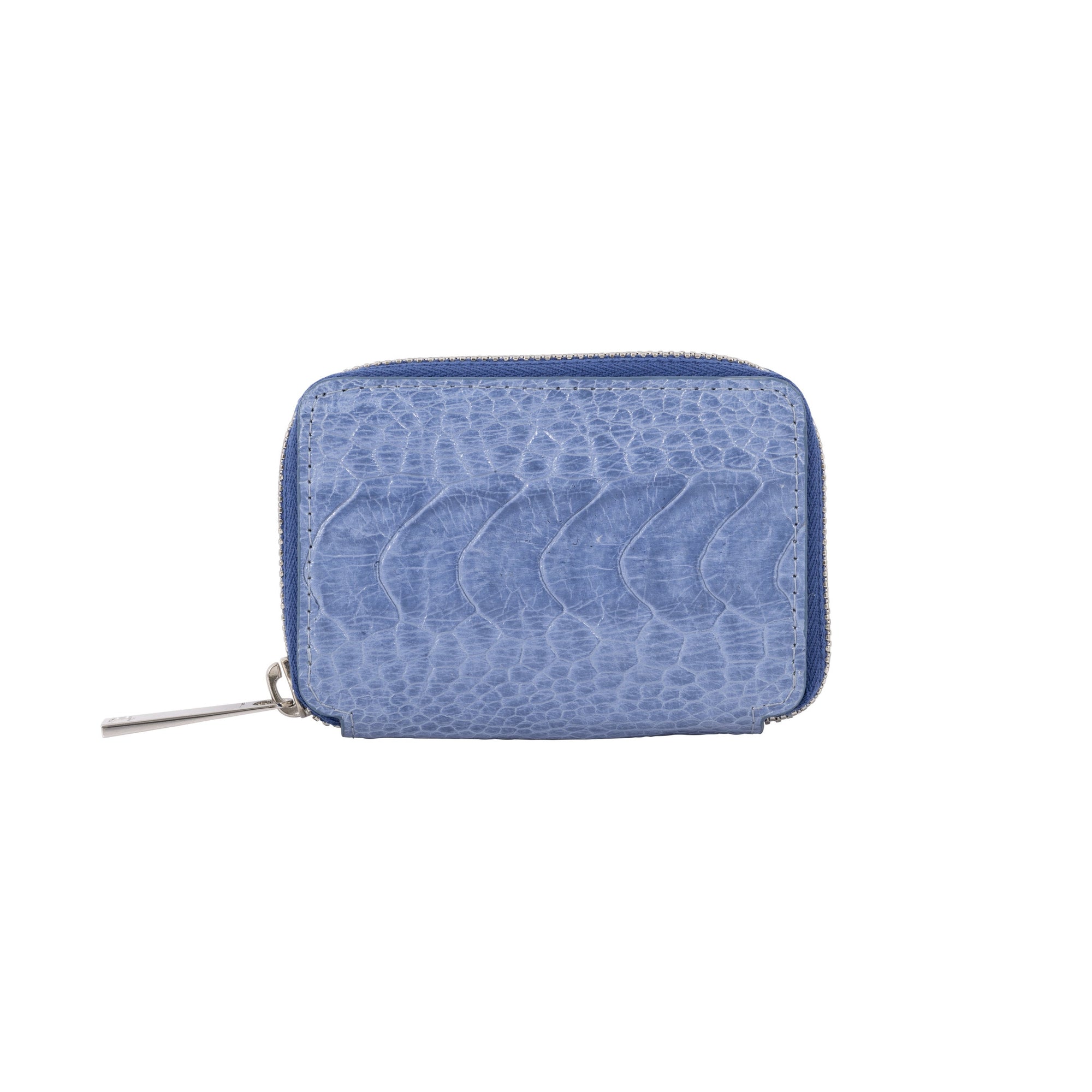 Front of blue wallet on a white background