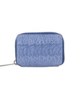 Front of blue wallet on a white background