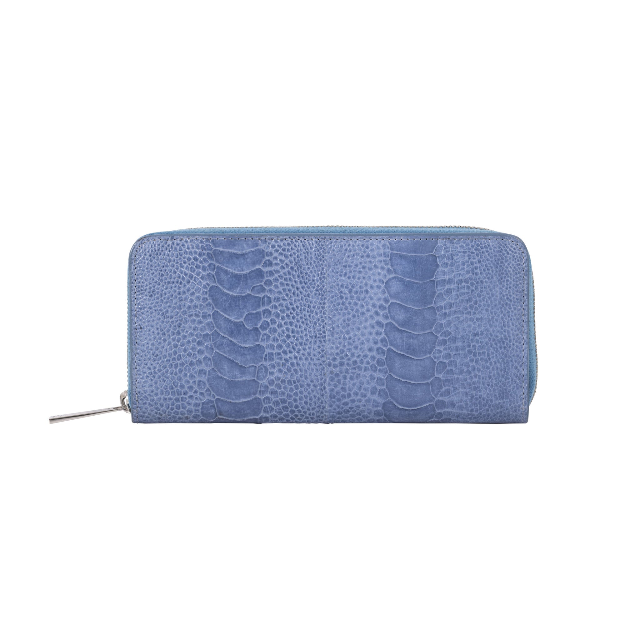 Blue textured wallet on a white background