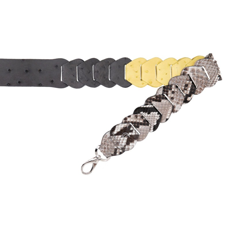 Cross body Link Strap in Mimosa & Anthracite Ostrich Combination 1