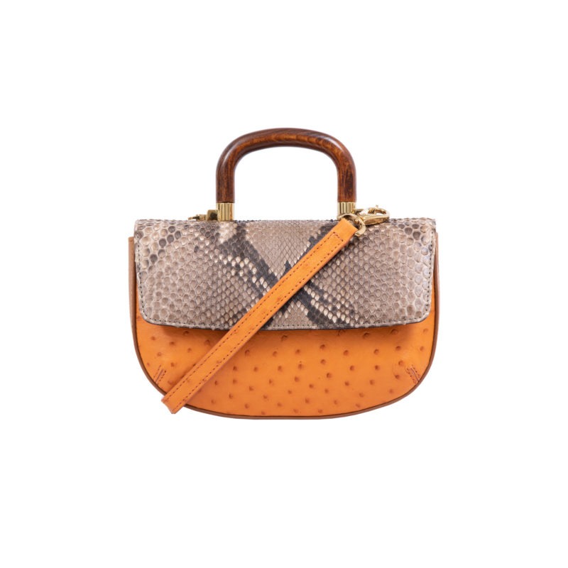 Picco in Toffee Python & Apricot Ostrich Combination 1