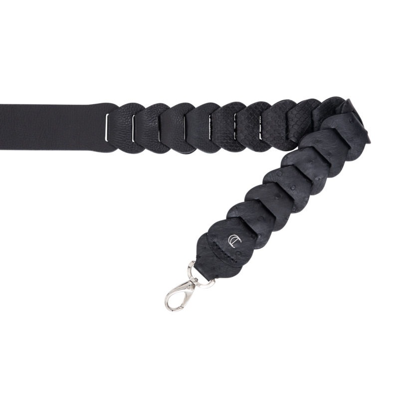 Cross body link strap in Black Nappa, Python & Ostrich 1