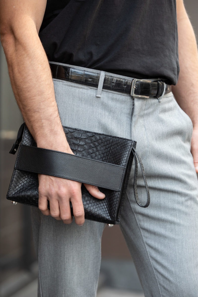 Wrist Pouch in Black Python & Nappa leather 2