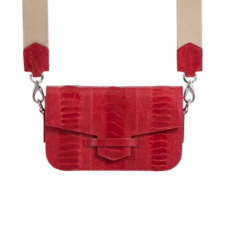 Caia Crossbody in Flame Red Ostrich Leg 1