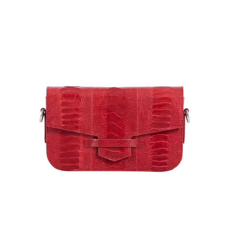 Caia Crossbody in Flame Red Ostrich Leg 2