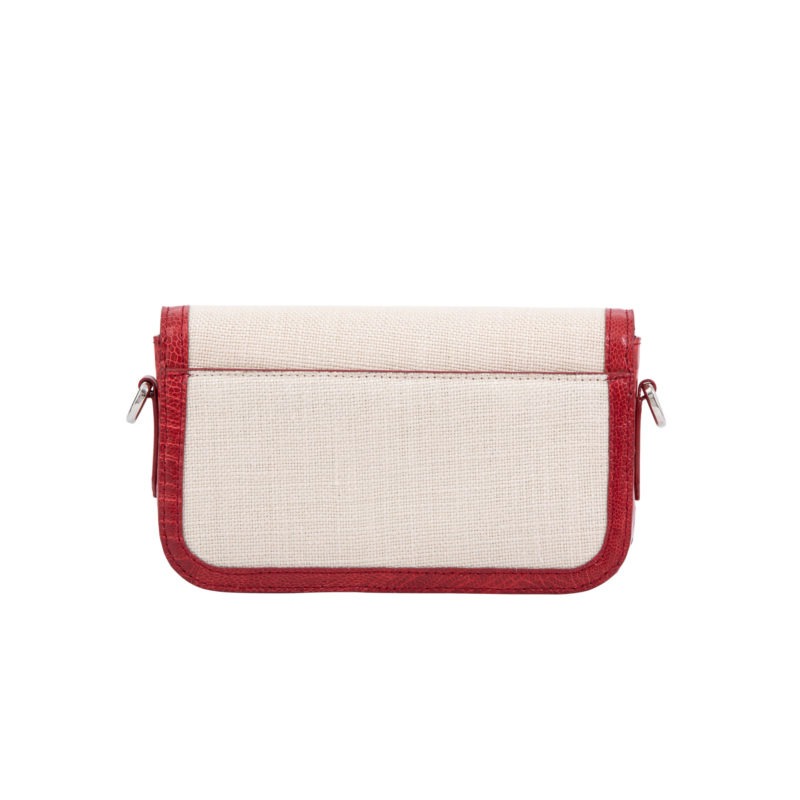 Caia Crossbody in Flame Red Ostrich Leg & Beige Canvas 4