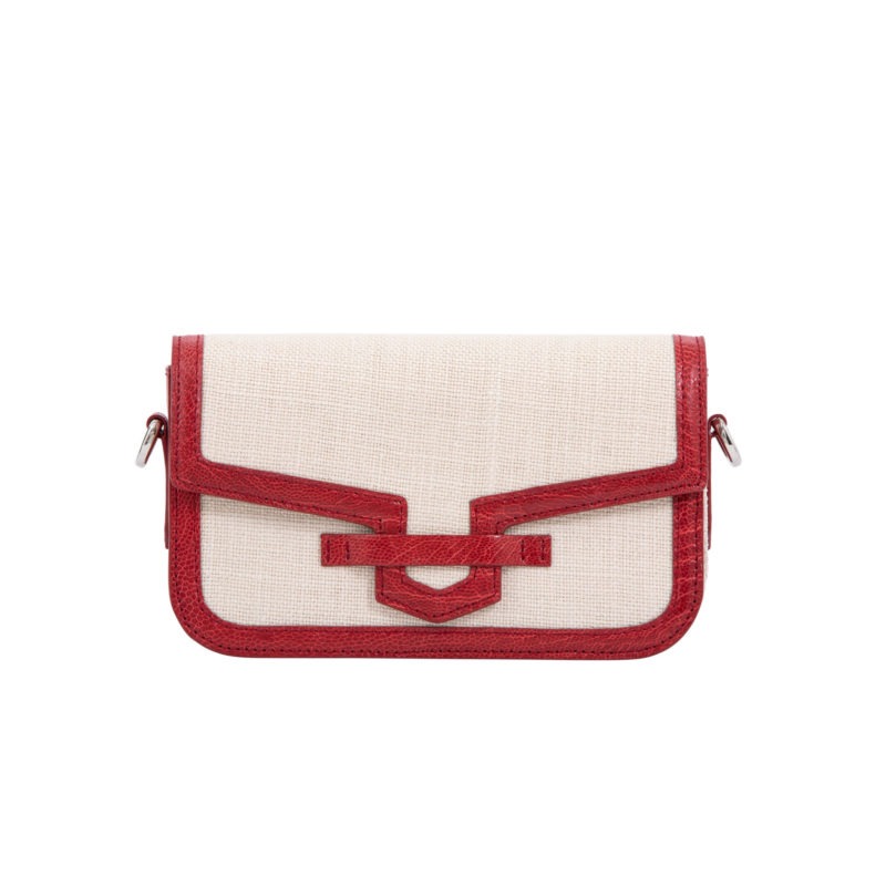 Caia Crossbody in Flame Red Ostrich Leg & Beige Canvas 2
