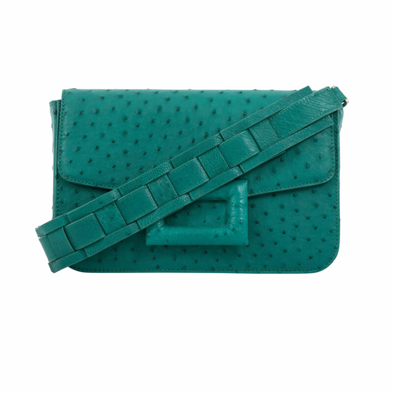 Kasai in Brilliant Green Ostrich with Short Woven Strap 1
