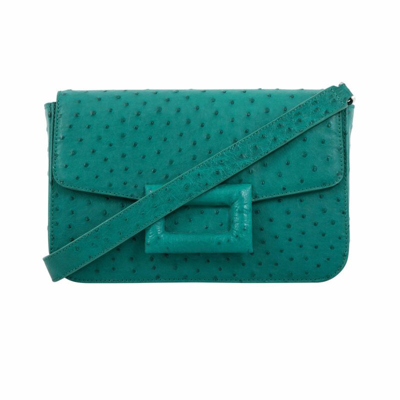 Kasai in Brilliant Green Ostrich with Short Woven Strap 4