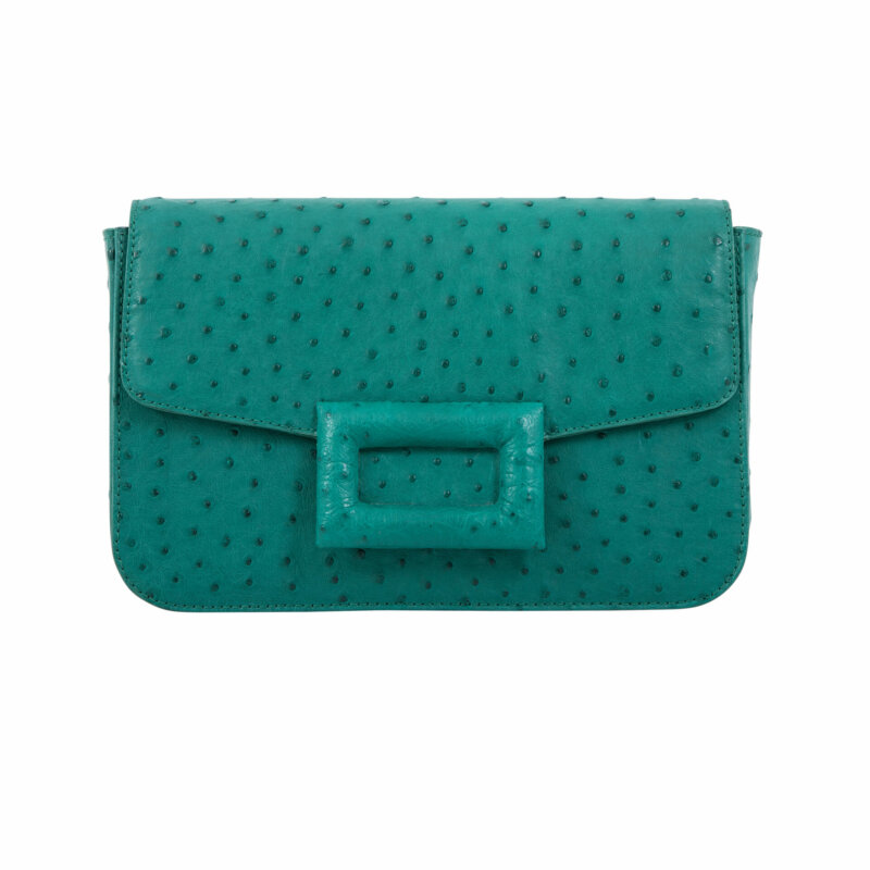 Kasai in Brilliant Green Ostrich with Short Woven Strap 2