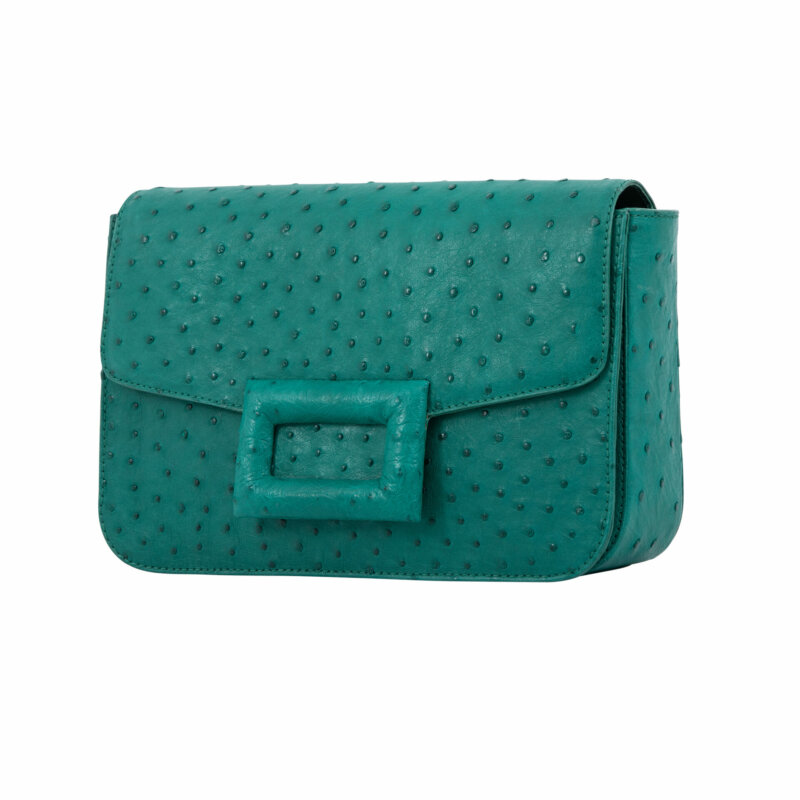 Kasai in Brilliant Green Ostrich with Short Woven Strap 3