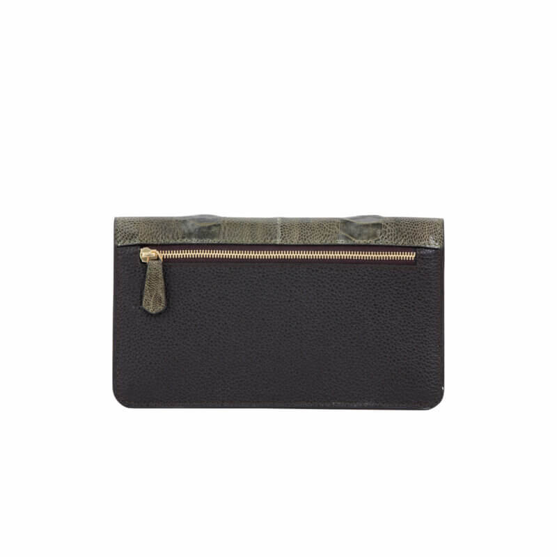 Accordion Crossbody Wallet in Forest Green Ostrich Leg & Brown Nappa 3