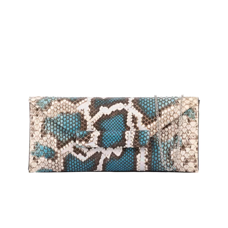 Nile Clutch in Natural Python Azure 1