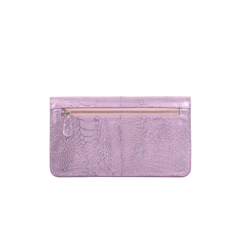 Accordion Crossbody Wallet in Pink Ice Ostrich Leg 3