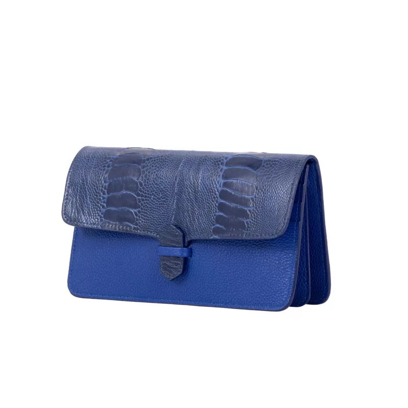 Accordion Crossbody Wallet in Mod Blue Ostrich Leg & Bluette Pebble Nappa 2